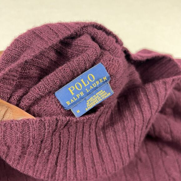 Polo Ralph Lauren Wool Cashmere Turtleneck Sweater Maroon Cozy Cable Knit M FUZZ - Picture 8 of 11
